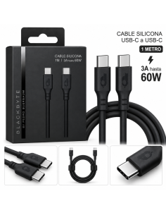 CABLE DE CARGA Y DATOS USB-C A USB-C 1M 3A 60W NEGRO BLACKBYTE