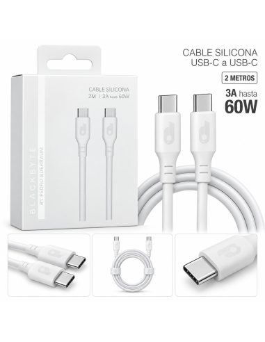 CABLE DE CARGA Y DATOS USB-C A USB-C 2M 3A 60W BLANCO BLACKBYTE
