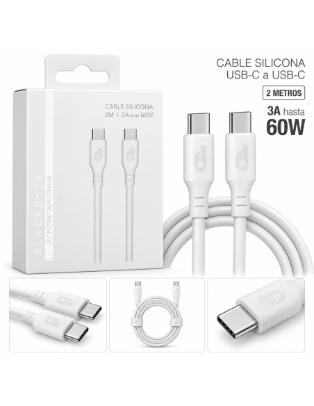 CABLE DE CARGA Y DATOS USB-C A USB-C 2M 3A 60W BLANCO BLACKBYTE
