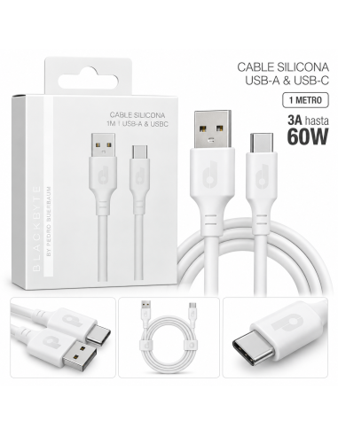 CABLE DE CARGA Y DATOS USB-A A USB-C 1M BLANCO BLACKBYTE