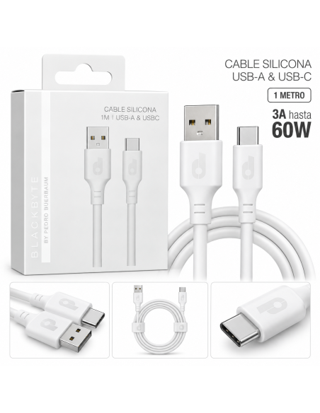 CABLE DE CARGA Y DATOS USB-A A USB-C 1M BLANCO BLACKBYTE