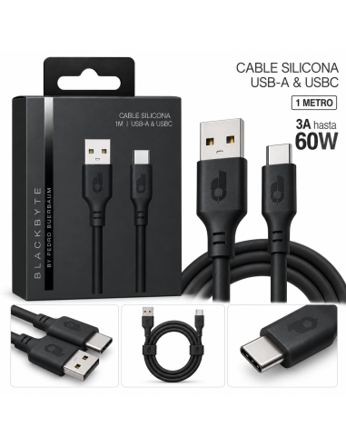 CABLE DE CARGA Y DATOS USB-A A USB-C 1M NEGRO BLACKBYTE