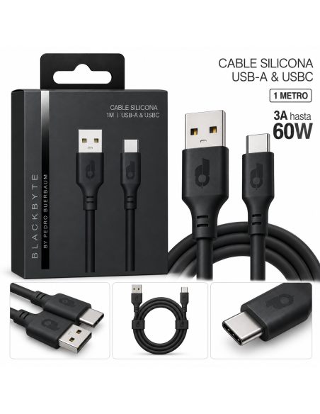 CABLE DE CARGA Y DATOS USB-A A USB-C 1M NEGRO BLACKBYTE