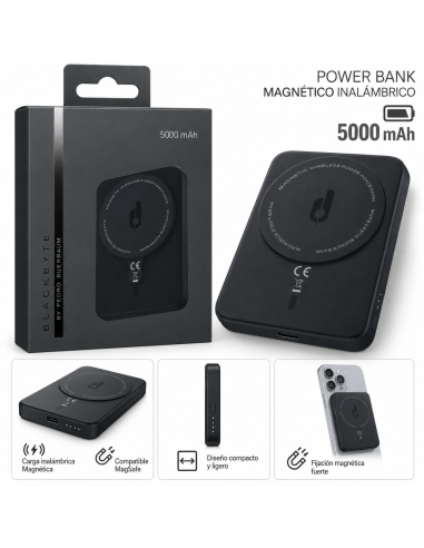 POWERBANK BATERÍA EXTERNA 5.000MAH CARGA INALAMBRICA 15W MAX NEGRO BLACKBYTE