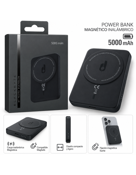 POWERBANK BATERÍA EXTERNA 5.000MAH CARGA INALAMBRICA 15W MAX NEGRO BLACKBYTE