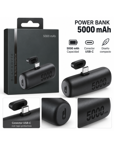 POWERBANK BATERÍA EXTERNA PORTÁTIL USB-C 5.000MAH CON SOPORTE NEGRO BLACKBYTE