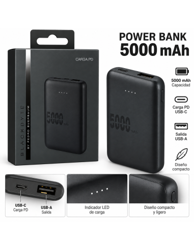 POWERBANK BATERÍA EXTERNA 5.000MAH PD20W + 22.5W NEGRO BLACKBYTE
