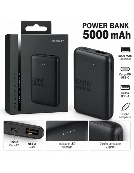 POWERBANK BATERÍA EXTERNA 5.000MAH PD20W + 22.5W NEGRO BLACKBYTE