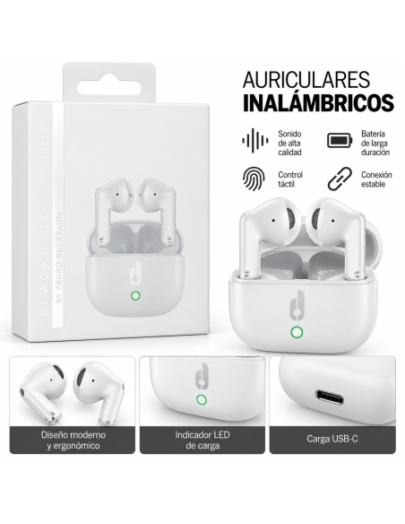 AURICULARES INALAMBRICOS PULSE BLANCO BLACKBYTE