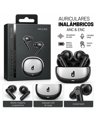 AURICULARES INALAMBRICOS ESPEJO ECLIPSE NEGRO BLACKBYTE