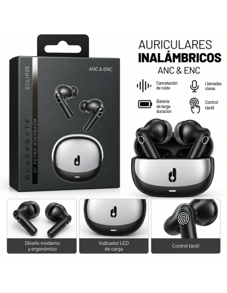 AURICULARES INALAMBRICOS ESPEJO ECLIPSE NEGRO BLACKBYTE
