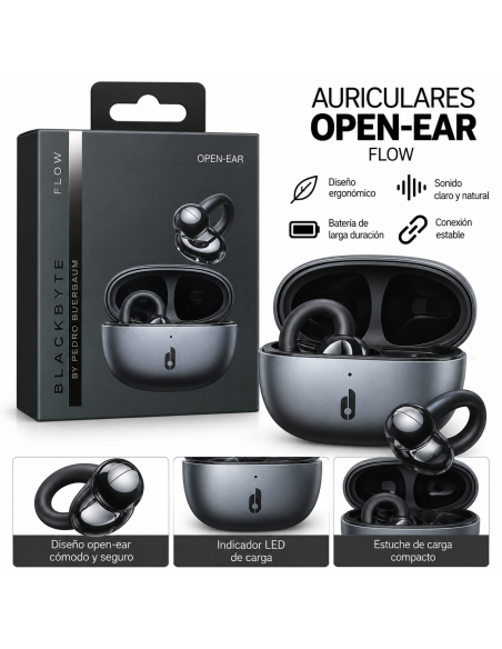 AURICULARES INALAMBRICOS OPEN EAR FLOW NEGRO BLACKBYTE