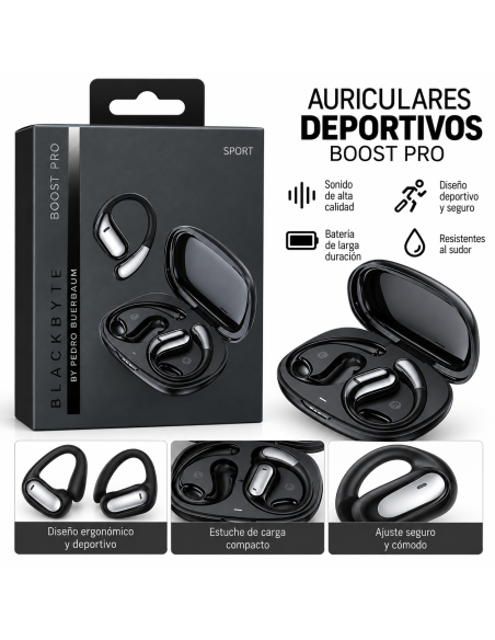 AURICULARES INALAMBRICOS SPORT BOOST PRO NEGRO BLACKBYTE