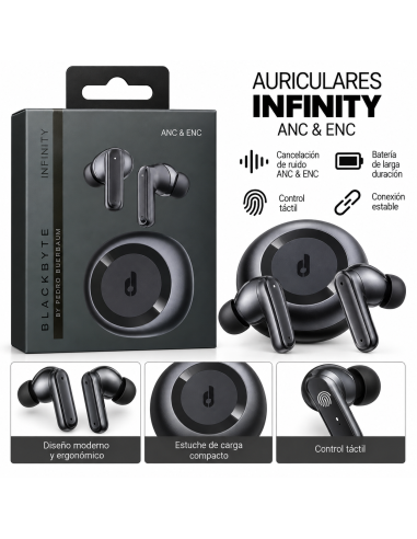 AURICULARES INALAMBRICOS PANTALLA CIRCULAR INFINITY NEGRO BLACKBYTE