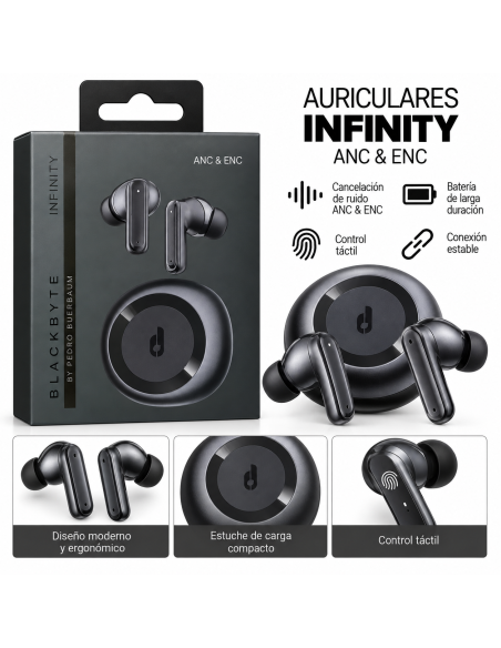 AURICULARES INALAMBRICOS PANTALLA CIRCULAR INFINITY NEGRO BLACKBYTE