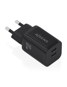 AISENS Cargador GaN 65W, 2xUSB-C PD3.0 QC4.0, Negro