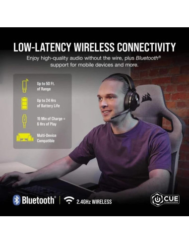 AURICULARES + MICROFONO CORSAIR HS55 GAMING HEADSET WIRELESS DB 7.1 BLACK