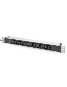 Digitus Regleta de enchufes con perfil de aluminio, 12 enchufes, cable de alimentación de 2 m para enchufes con contacto de pues