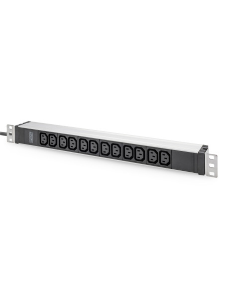 Digitus Regleta de enchufes con perfil de aluminio, 12 enchufes, cable de alimentación de 2 m para enchufes con contacto de pues