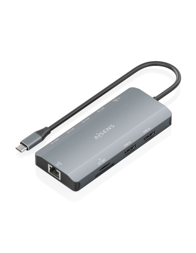 AISENS USB-C Dock 12 en 1, USB-C A 2xHDMI, 1xRJ45, 3xUSB-A, 1xUSB-C,