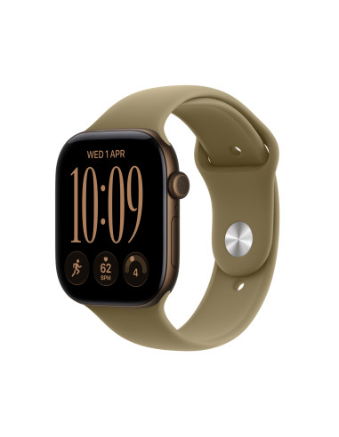 Apple Watch Series 12 (GPS) - Caja de aluminio en bronce oscuro (46 mm) - Correa deportiva verde oliva - Talla S/M
