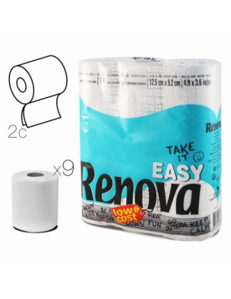 PACK 9 ROLLOS PAPEL HIGIENICO DOBLE CAPA RENOVA