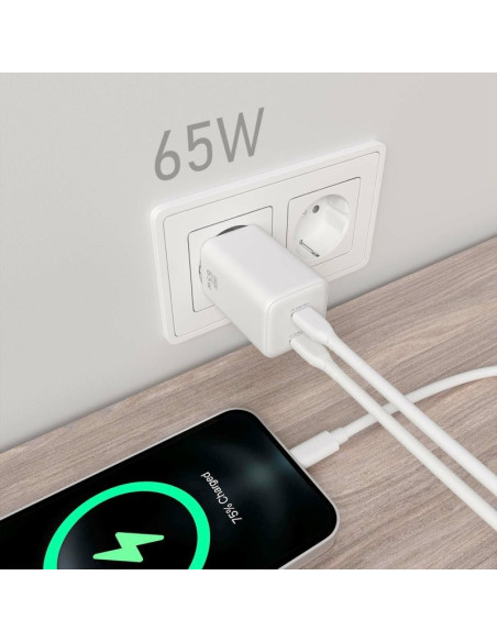 CARGADOR DE PARED AISENS GAN 2XUSB-C 65W WHITE