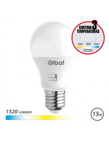 BOMBILLA LED A60 | 15W | 1520LM | E27 | LUZ CALIDA/BLANCA/FRIA | ELBAT
