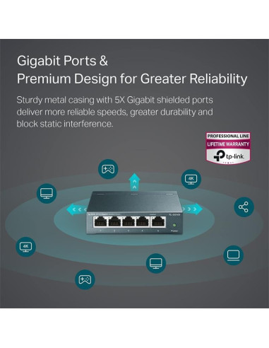 SWITCH TP-LINK TL-SG105S GIGABIT 5 PUERTOS METALICO