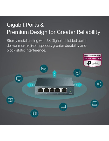 SWITCH TP-LINK TL-SG105S GIGABIT 5 PUERTOS METALICO