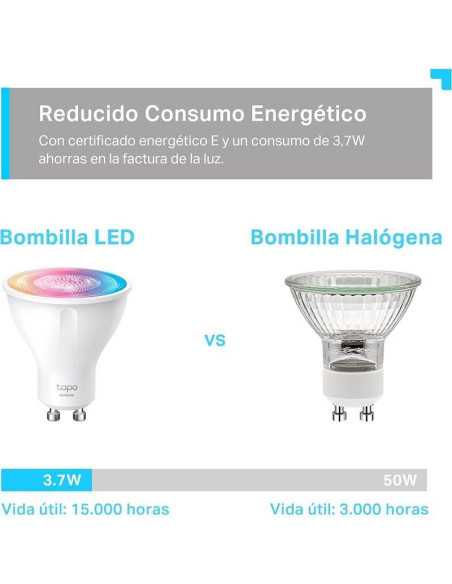 BOMBILLA INTELIGENTE GU10 TP-LINK LED MULTICOLOR 6500K BLANCO AJUSTA WIFI