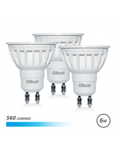 PACK 3 BOMBILLAS LED GU10 | 6W | 560LM | LUZ FRIA | ELBAT