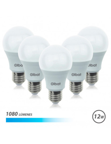 PACK 5 BOMBILLAS LED A60 | 12W | 1080LM | E27 | LUZ FRIA | ELBAT