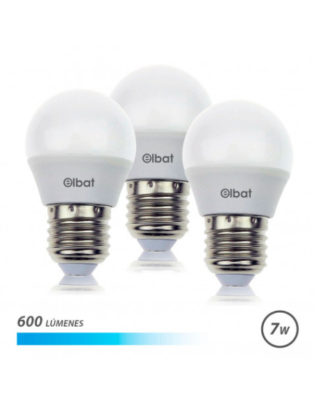 PACK 3 BOMBILLAS LED G45 | 7W | 600LM | E27 | LUZ FRIA | ELBAT