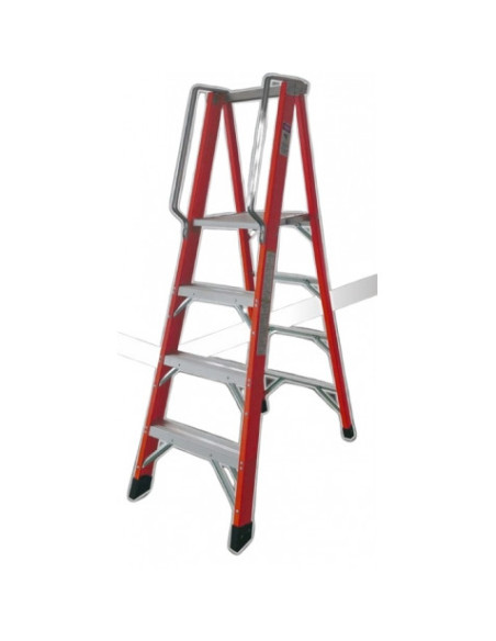 ESCALERA ELECTRICISTA FIBRA DE VIDRIO + ALUMINIO 5 PELDAÑOS MADER
