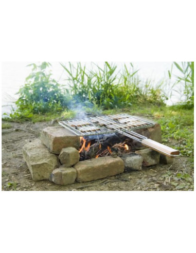 PARRILLA DOBLE CON CIERRE 48X27 Y MANGO MADERA CAMPINGAZ