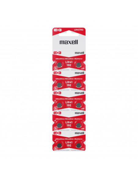 PACK 10 PILAS BOTON LR41/192 1.5V MAXELL