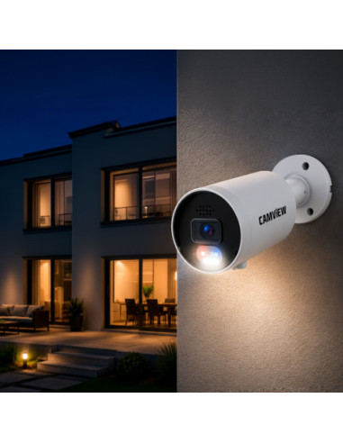 CAMARA IP BULLET 5MP POE FULL AI SIRENA, AUDIO, LUCES Y MICRO SD CAMVIEW