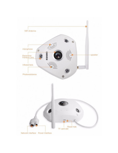 CÁMARA IP PANORAMICA 360 GRADOS 5MP WIFI, SD ONVIF