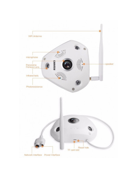 CÁMARA IP PANORAMICA 360 GRADOS 5MP WIFI, SD ONVIF