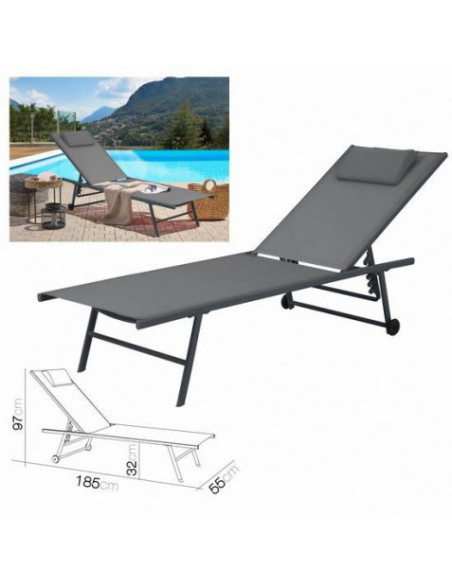 TUMBONA 5 POSICIONES CON ALMOHADA GRIS OSCURO