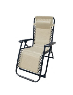 TUMBONA PLEGABLE BEIGE DE ACERO CON COJIN CERVICAL