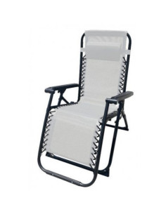TUMBONA PLEGABLE GRIS DE ACERO CON COJIN CERVICAL