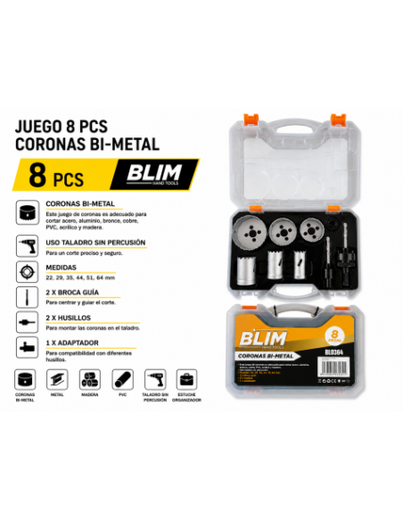 JUEGO 8 PCS CORONAS BI-METAL BLIM
