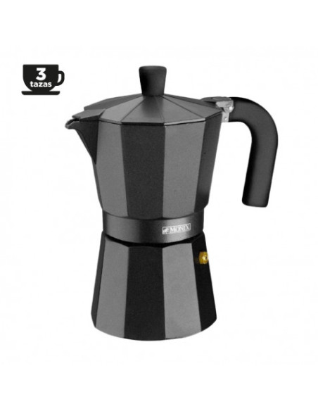 CAFETERA ALUMINIO 3 TAZAS VITRO NOIR NEGRO MONIX