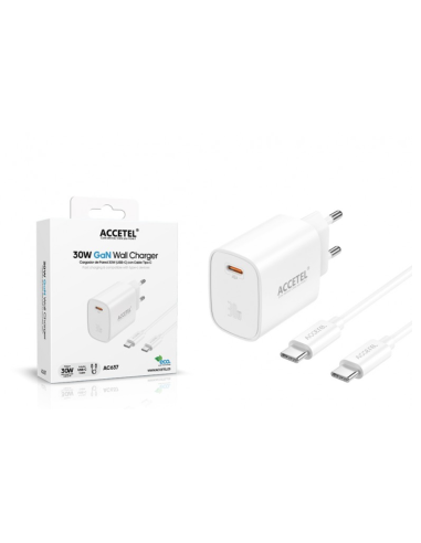Cargador de Pared GaN 30W USB-C PD con Cable USB-C a USB-C 1M