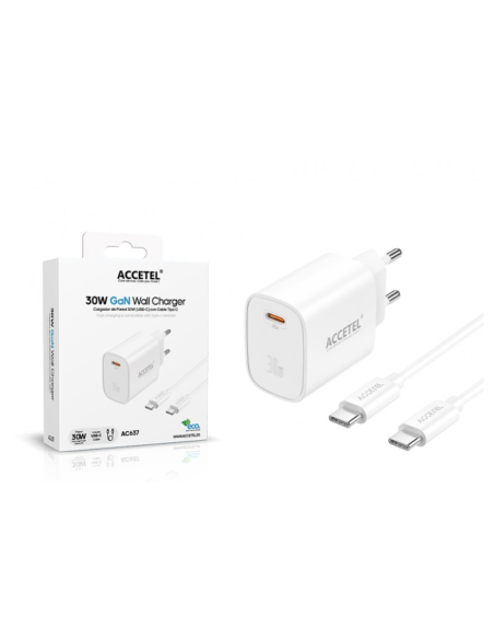 Cargador de Pared GaN 30W USB-C PD con Cable USB-C a USB-C 1M