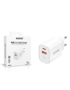 Cargador de Pared GaN 20W USB-C PD + USB-A QC