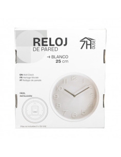 RELOJ DE PARED BLANCO 25CM SEVEN HOUSE
