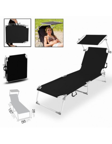 TUMBONA DE PLAYA PLEGABLE CON PARASOL NEGRA URBAN LIVING